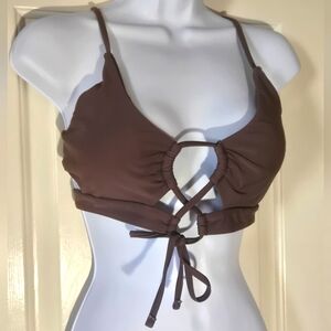 Zaful Strappy Bikini Top Brown 6 NEW Swim Padded Cut Out Criss Cross